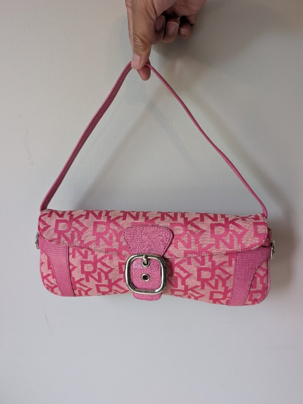 Y2K DKNY Monogram Baguette Pink Shoulder Bag - Picture 1 of 9